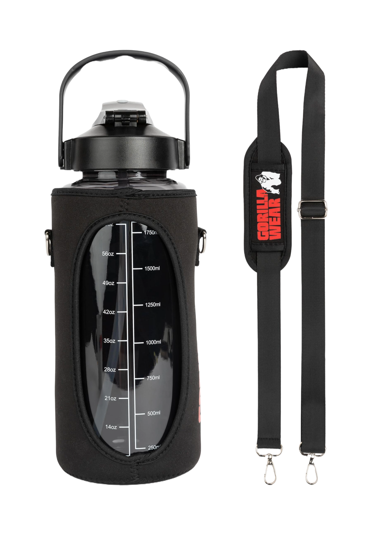 Gorilla Wear Water Bottle With Sleeve 2 L, black
