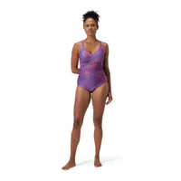 Speedo Womens Shaping Printed V Neck 1 Piece Blue